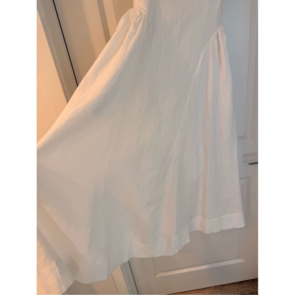 NWOT Reformation White Birdie Linen Dress , Sweetheart Midi Dress with Pockets - Picture 10 of 16